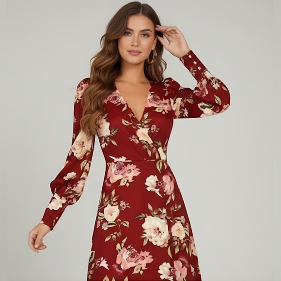 Boho Rose Floral Print Wrap Dress - Picture 3 of 10